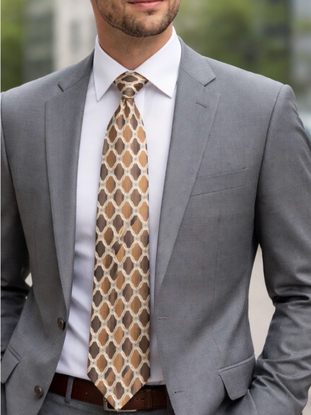 Men's Geometric Brown & Cream Tie